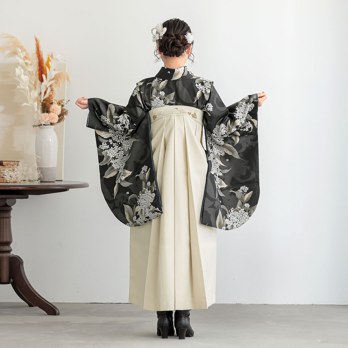 小学生袴:A387 黒 銀木犀(G1054)│ 袴レンタル │ 京都着物レンタル夢館