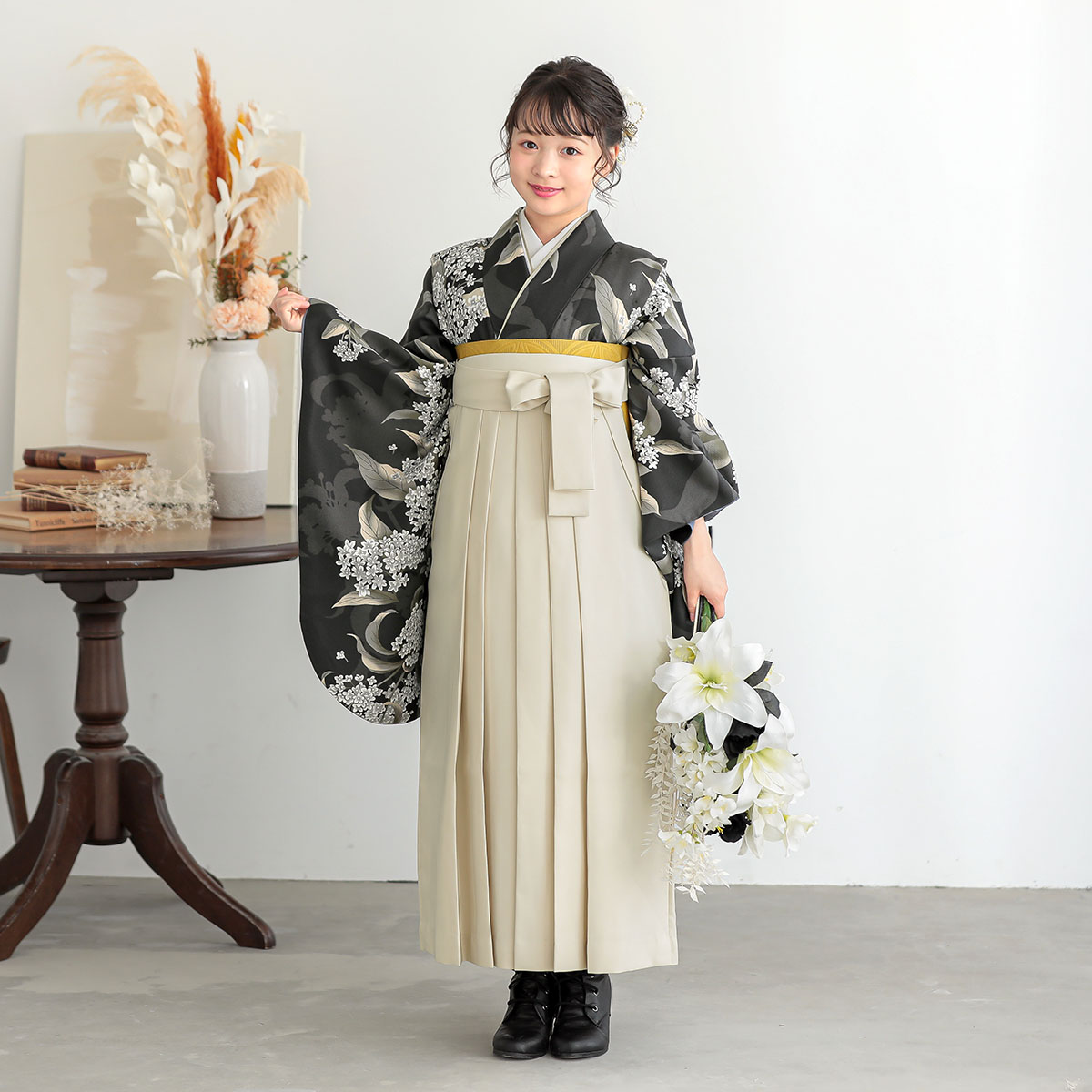 小学生袴:A387 黒 銀木犀(G1054)│ 袴レンタル │ 京都着物レンタル夢館
