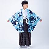 JY020-JY150 【ジュニア紋付袴】水色 破れ麻の葉×柄袴│ ジュニア紋付