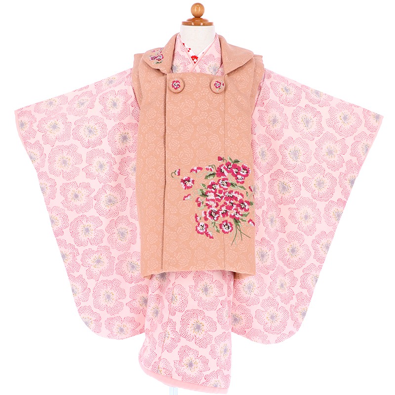 七五三被布 : JILL STUART K036 【三歳女児被布】ピンク 刺繍菫の花