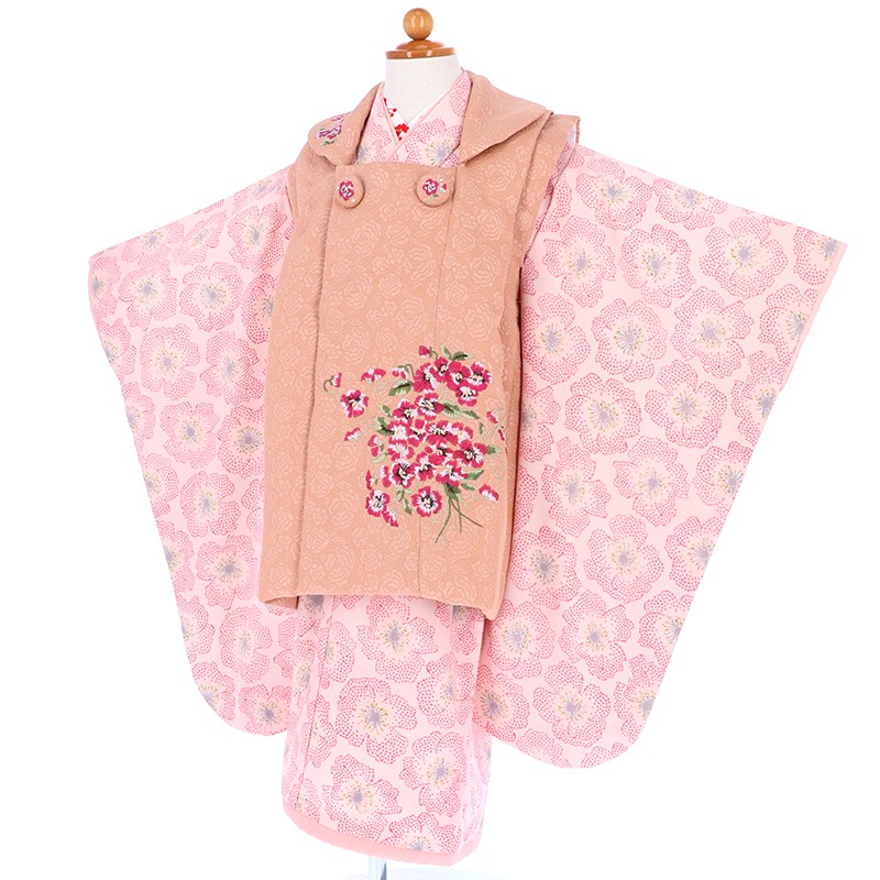 七五三被布 : JILL STUART K036 【三歳女児被布】ピンク 刺繍菫の花