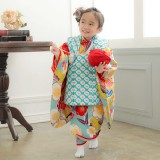 子供用着物　七五三　松竹梅　梅　笹　正絹　着物　033b p 七五三被布 : K056 【三歳女児被布】水色 松竹梅 | 七五三着物レンタル