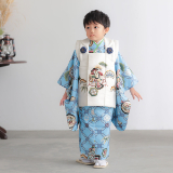 七五三被布 : K066 【三歳男児被布】白松竹に小槌×青七宝宝尽くし
