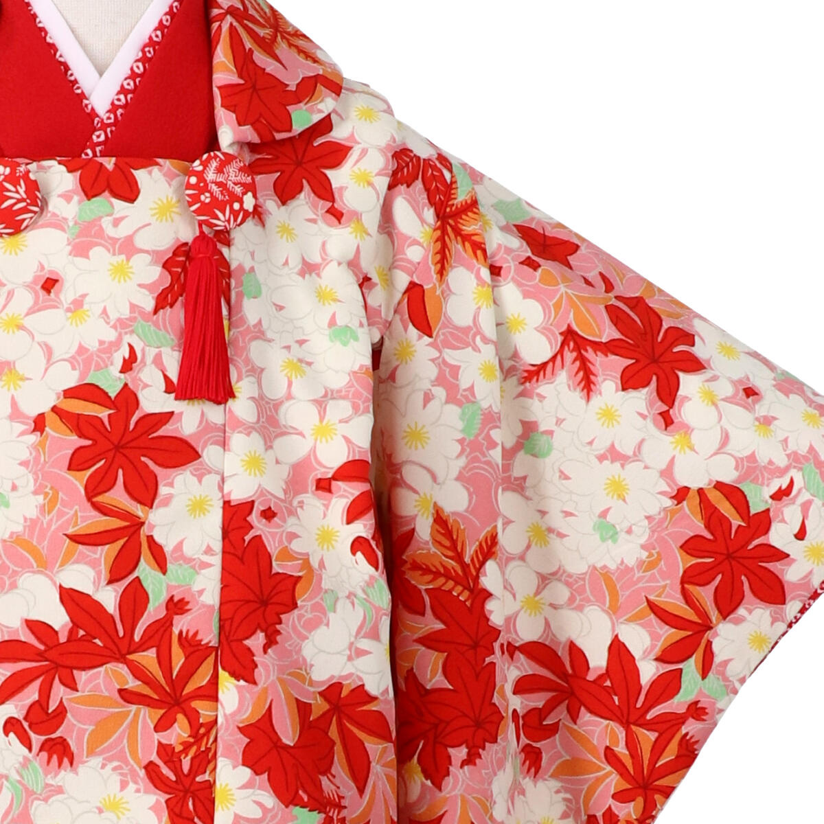 七五三被布 : HAIBARA K071 【三歳女児被布】ピンク 楓×赤無地