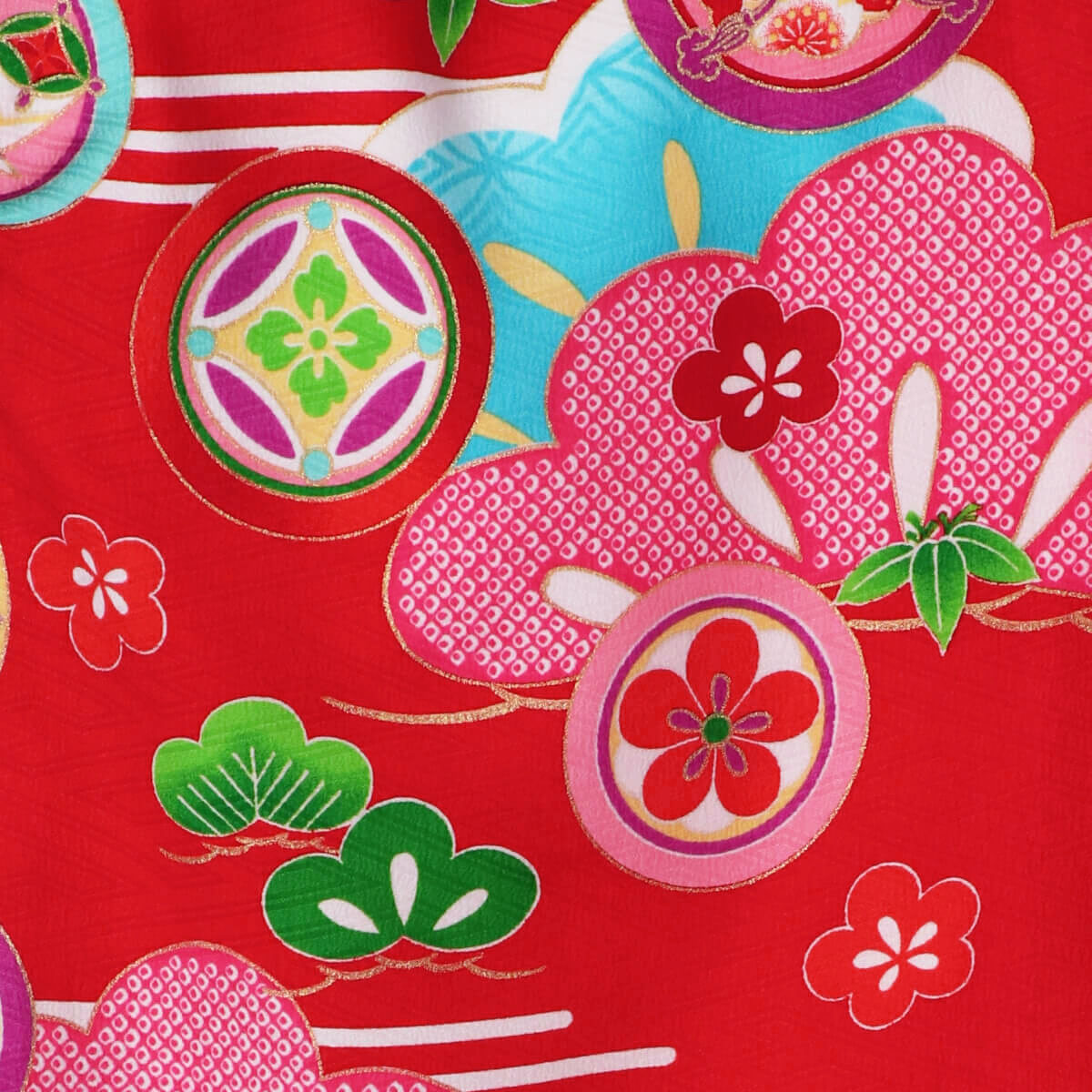 七五三被布 : 式部浪漫 K078 【三歳女児被布】ピンク×赤 松にカスミ