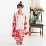 夢工房　七五三　女の子　３歳　着物　被布 七五三被布 : 式部浪漫 K078 【三歳女児被布】ピンク×赤 松に