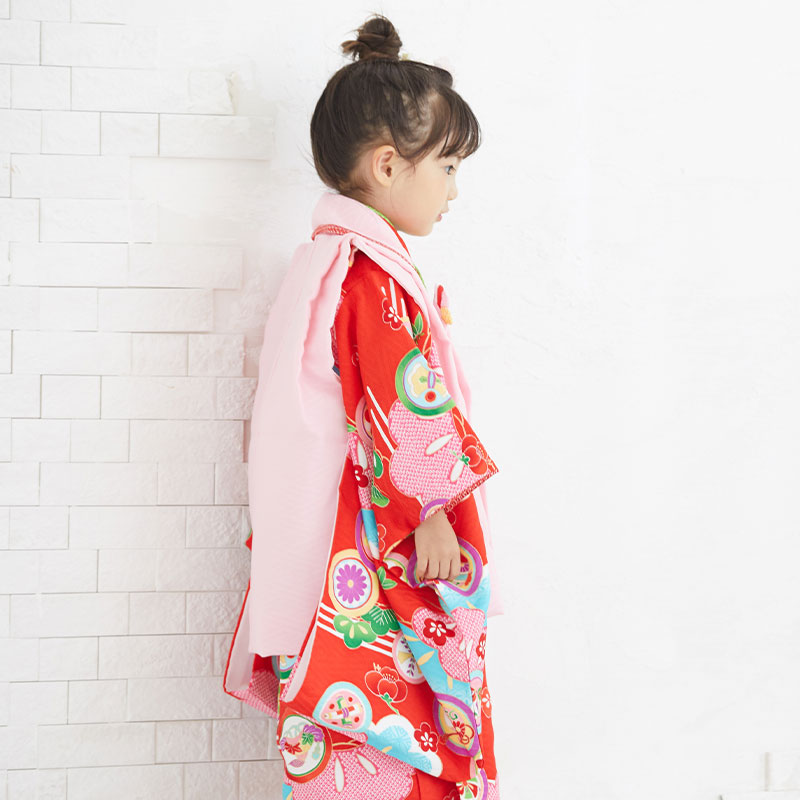 七五三被布 : 式部浪漫 K078 【三歳女児被布】ピンク×赤 松に