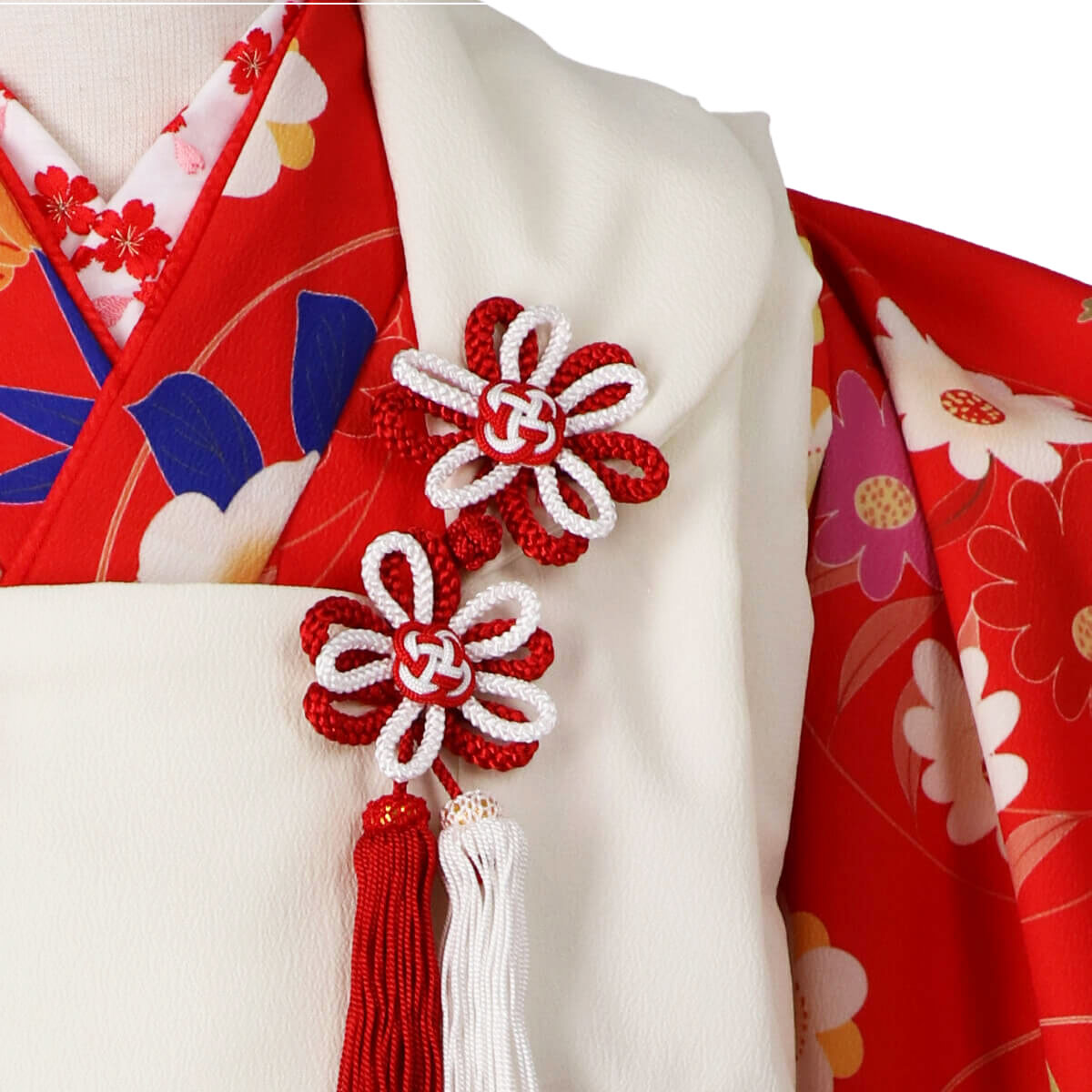 七五三被布 : Shikibu Classic K081 【三歳女児被布】白×赤 椿に橘の花
