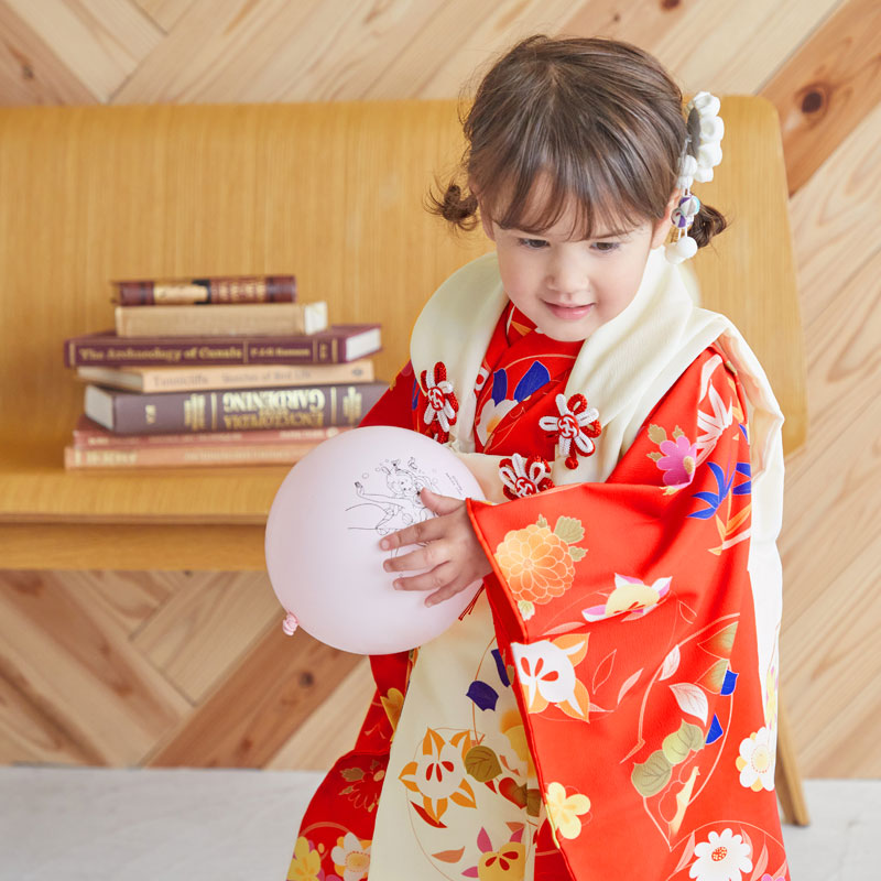 七五三被布 : Shikibu Classic K081 【三歳女児被布】白×赤 椿に