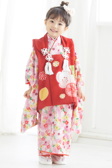 七五三 女の子　3歳 七五三 女の子 着物 3歳 8点セット 被布 5柄 2023 赤 ピンク