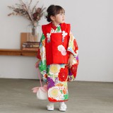 七五三被布 : K092 【三歳女児被布】水色桜疋田蝶×赤桜 | 七五三着物