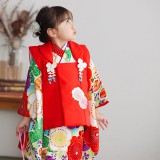 七五三被布 : K092 【三歳女児被布】水色桜疋田蝶×赤桜 | 七五三着物