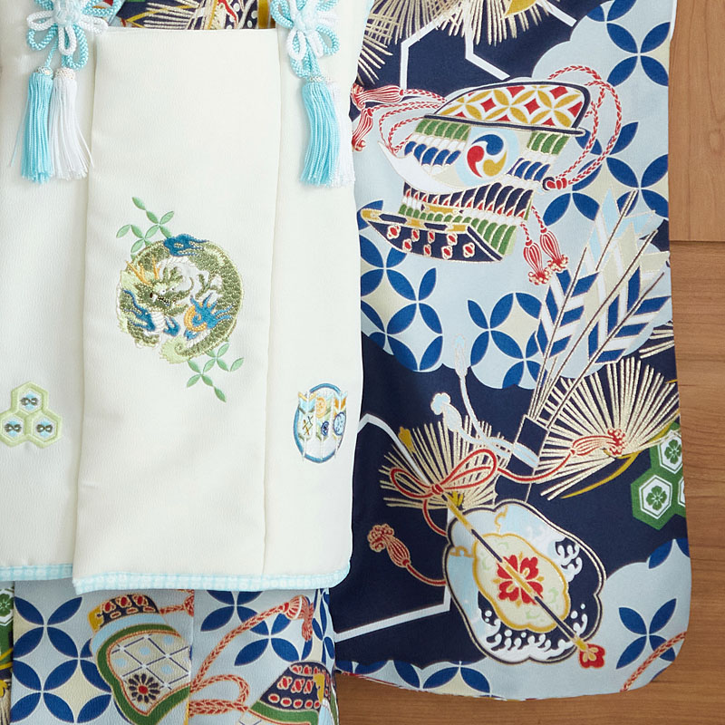 七五三被布 : K095 【三歳男児被布】白龍×紺鎧兜軍配 | 七五三 七五三被布 : K095 【三歳男児被布】白龍×紺鎧兜軍配 | 七五三