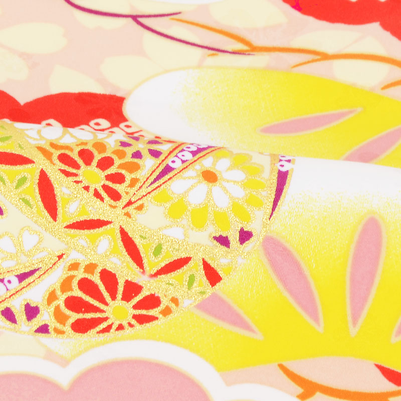 七五三被布 : K139 【三歳女児被布】オフホワイト花丸文×薄ピンク雲