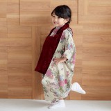 七五三被布 : K152 【三歳女児被布】ベロア ボルドー無地×淡い