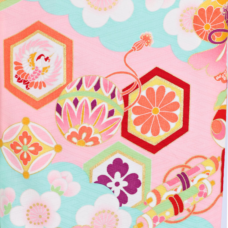 3歳★式部浪漫ミント着物＆花地紋クリーム被布＆小物 3歳☆式部浪漫ミント着物＆花地紋クリーム被布＆小物