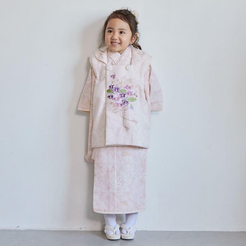 七五三被布 : Kami Shibai K165 【三歳女児被布】クリーム菫×薄ピンク
