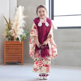 夢工房　七五三　女の子　３歳　着物　被布　紫 七五三被布 : K047 【三歳女児被布】ピンク×紫 矢羽根に橘梅