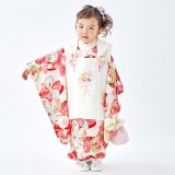 七五三被布 : 式部浪漫 K191 【三歳女児被布】白花の薬玉×白赤ねじれ梅