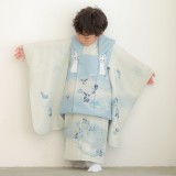 七五三被布 : K199 【三歳男児被布】ライトブルー×白 流水に葵の