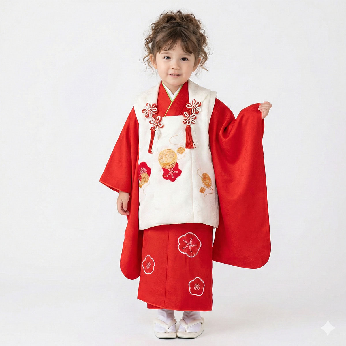 七五三被布 : K248 【三歳女児被布】【正絹】白手毬梅×赤梅 | 七五三