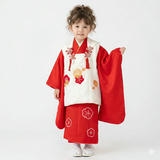 七五三被布 : K248 【三歳女児被布】【正絹】白手毬梅×赤梅 | 七五三