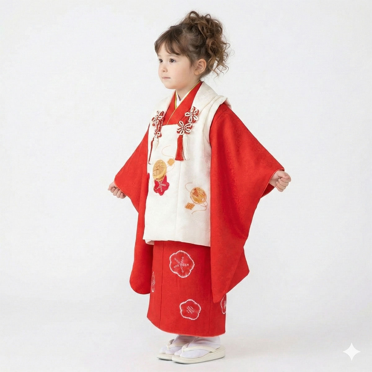 七五三被布 : K248 【三歳女児被布】【正絹】白手毬梅×赤梅 | 七五三