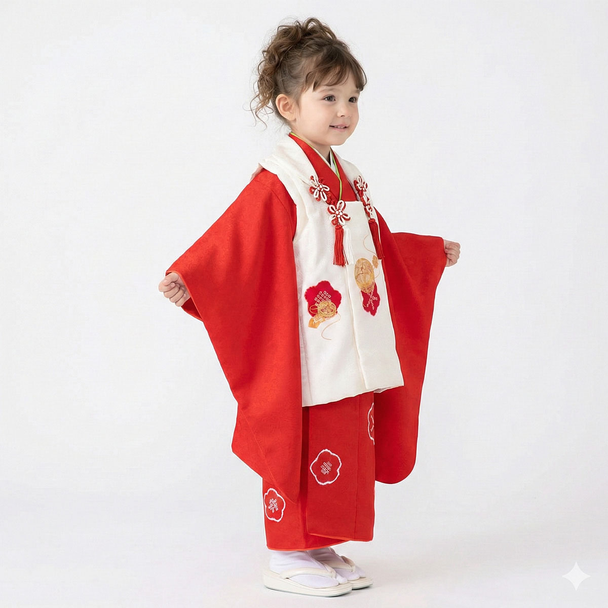 七五三被布 : K248 【三歳女児被布】【正絹】白手毬梅×赤梅 | 七五三