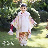 七五三被布 : 華徒然 K263 【三歳女児被布】桜色菊×クリーム牡丹に熨斗