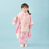 3歳用 七五三セット ピンクに熨斗柄キモノとアイボリーの被布、長襦袢3点セット 七五三被布 : 式部浪漫 K267 【三歳女児被布】薄ピンク熨斗束×ピンク花