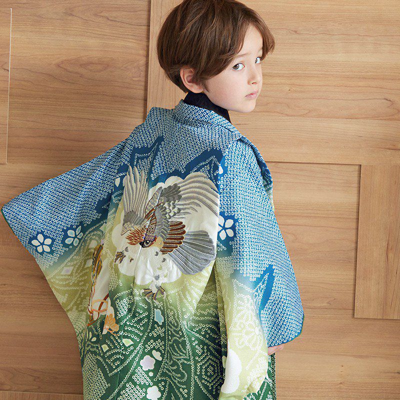 男児袴：BY030 【五歳】青×緑 鷹に熨斗(BY058) 七五三男児袴レンタル