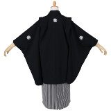 男児袴：BY055 【五歳】黒紋付×黒鼠縞 七五三男児袴レンタルセット