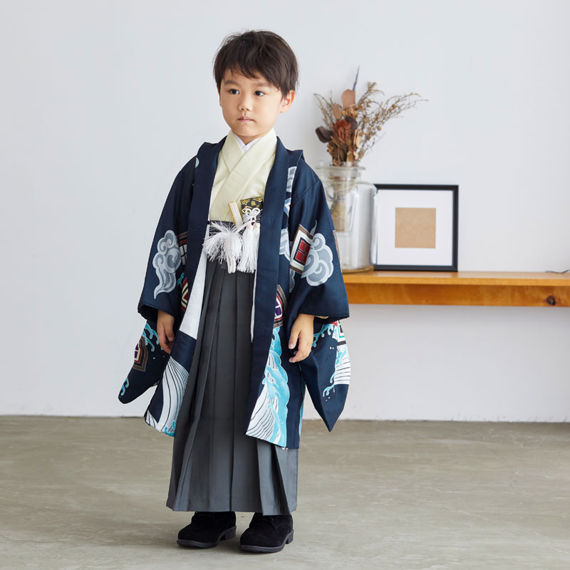 子供用 七五三 着物 羽織袴グレー 波と龍 【公式通販】