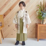 男児袴:BY064 【五歳】ベージュ波に大船×松葉無地 七五三男児袴 男児袴:BY064 【五歳】ベージュ波に大船×松葉無地 七五三男児袴