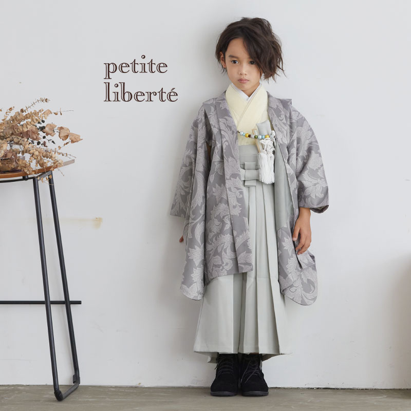 男児袴：BY074 【五歳】グレー更紗×薄グレー無地 七五三男児袴