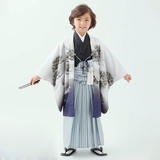 七五三五歳‼️素敵薄水色上品‼️縞袴とも似合ってまし 男児袴：BY082 【五歳】白龍に松×グレー縞 七五三男児袴レンタルセット