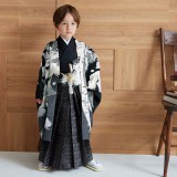 男児袴：BY109 【五歳】黒熨斗束向い鷹×黒華花変り格子 七五三男児袴