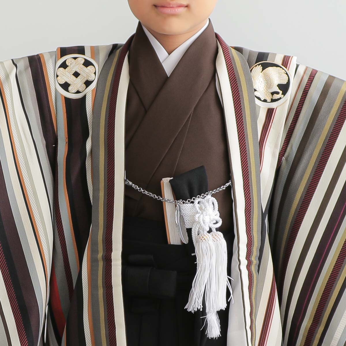 七五三　5歳袴 男児袴：BY038 【五歳】赤 鷹に小槌と熨斗 七五三男児袴レンタル