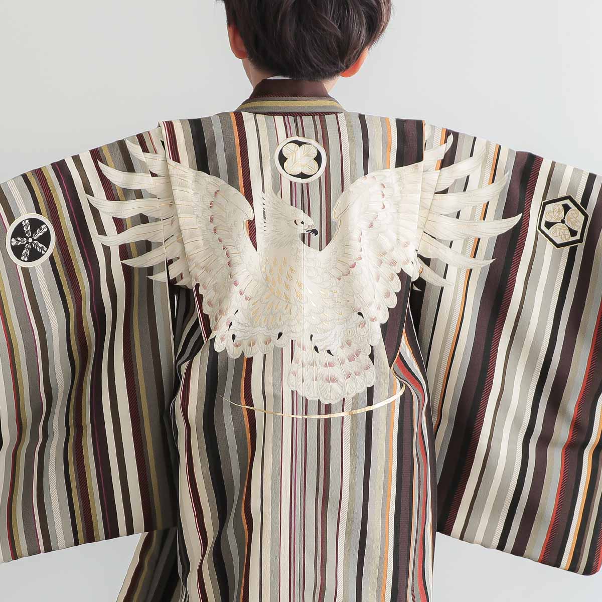 七五三　袴　男の子 男児袴：BY113 【五歳】赤茶鷹に縞×黒 七五三男児袴レンタルセット