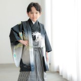 男児袴：BY152 【五歳】黒鳳凰×黒縞 七五三男児袴レンタルセット