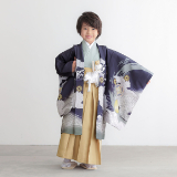 七五三 男の子袴135 男児袴：BY114 【五歳】黒兜×グレー縞 七五三男児袴レンタルセット