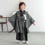 男児袴：BY194 【五歳】黒草花x黒縞 七五三男児袴レンタルセット