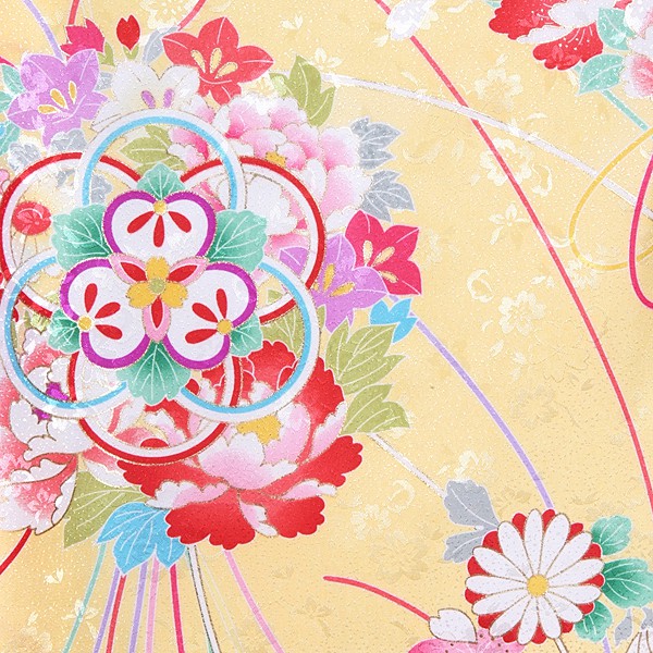 七五三七歳四つ身：N006 黄色 花くす玉 | 七五三着物レンタル | 京都