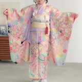 七五三に★乙葉　楓に鈴、鼓と四季花々　七歳着物フルセット 七五三七歳四つ身：N038 乙葉 紫 薬玉に桜楓菊 | 七五三着物