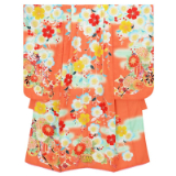 七五三七歳四つ身：N045 乙葉 橙色 御所車に桜菊 | 七五三着物レンタル