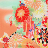 七五三七歳四つ身：N045 乙葉 橙色 御所車に桜菊 | 七五三着物レンタル