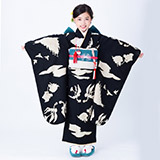 七五三七歳四つ身：N059 モダンアンテナ 黒 天使とお城 | 七五三着物