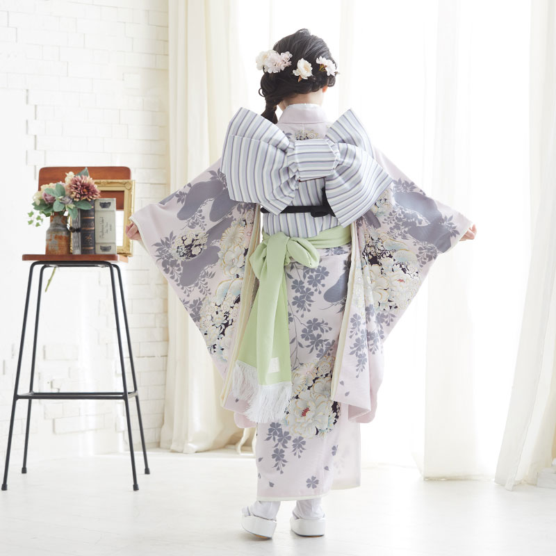 七五三七歳四つ身：N072 NATURAL BEAUTY ピンク 椿梅花丸に牡丹