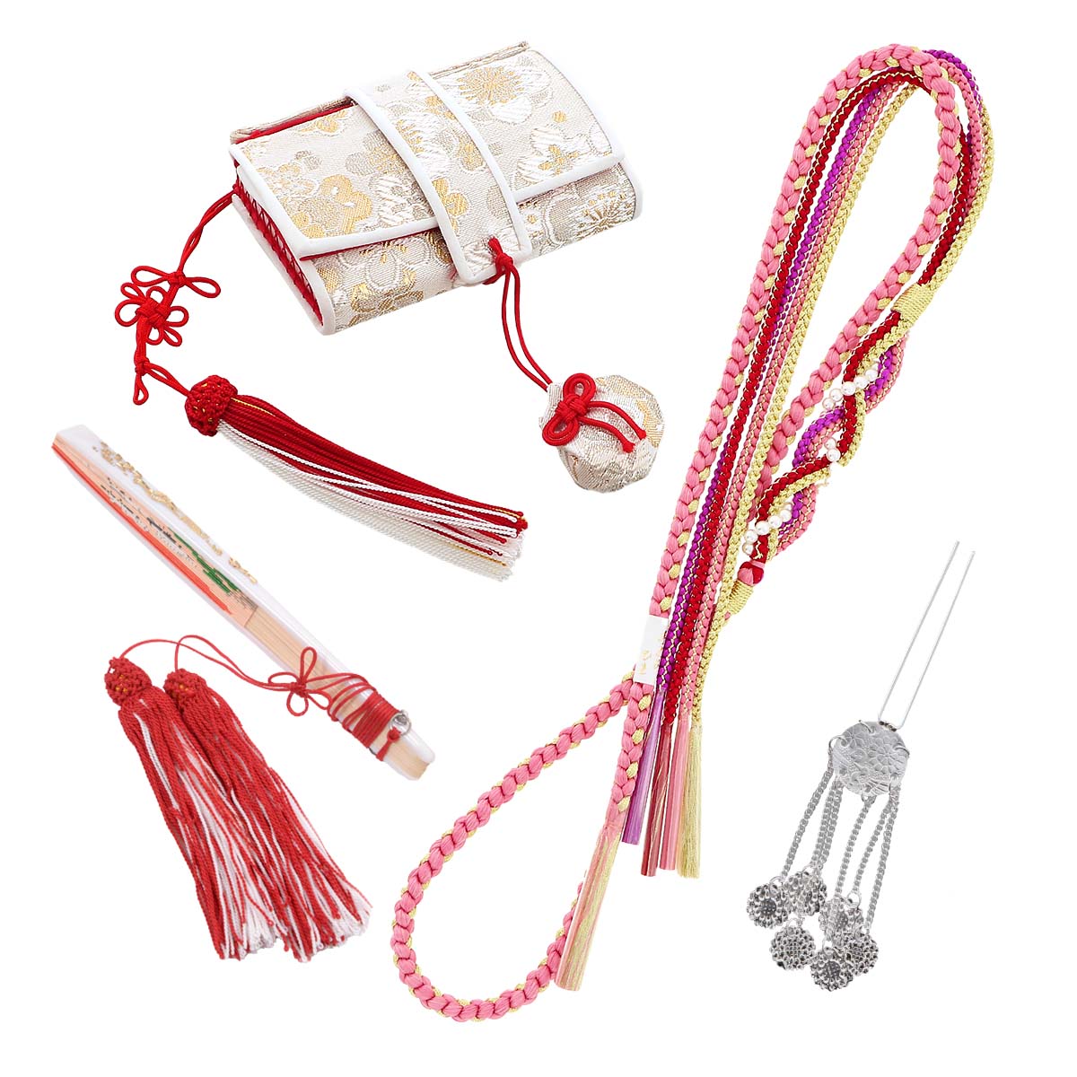 七五三七歳四つ身：N080 【正絹】赤 総絞り 牡丹に手毬 | 七五三着物