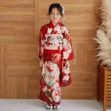 七五三七歳四つ身：N083 華徒然 赤 花丸紋に貝桶と車輪 | 七五三着物